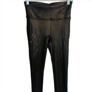 SPANX Leggings Sz Medium Black Faux Leather Shiny Shaping Slimming High Rise